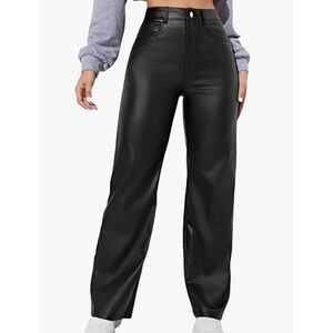 MakeMeChic Women's Size XL Leather Look High Waist Straight Leg Ankle‎ Jeans
